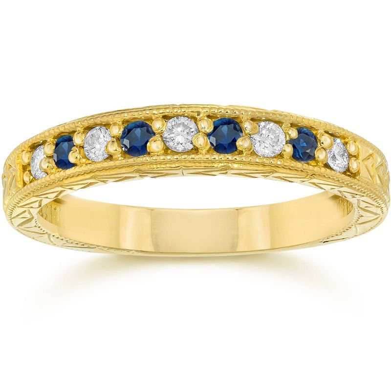 Pompeii3 1/4Ct Blue Sapphire & Diamond Vintage Ring 14K Yellow Gold, 1 of 3