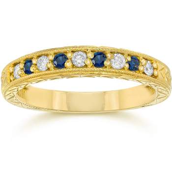 Pompeii3 1/4Ct Blue Sapphire & Diamond Vintage Ring 14K Yellow Gold