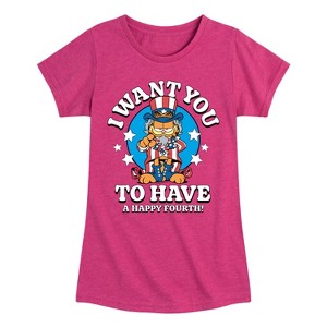 Girls' - Garfield - Want You To Have A Happy Fourth Fitted Short Sleeve Graphic T-Shirt - 1 of 4
