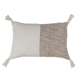 Two Toned Tasseled Oversize Lumbar Throw Pillow Tan - Saro Lifestyle