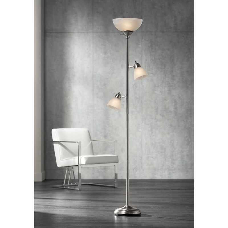 360 Lighting Ellery Modern Torchiere Floor Lamp with Side Lights 72" Tall Brushed Nickel Frosted White Glass Shade for Living Room Reading Bedroom, 3 of 11