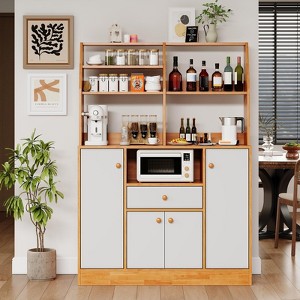 Wood Sideboard Buffet Cabinet, Large Cupboard Cabinet with Storage, Freestanding Kitchen Pantry Cabinets with Drawers, Adjustable Shelf & Storage Rack - 1 of 4