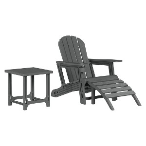 WestinTrends Azura 3-Piece HDPE Outdoor Patio Adirondack Chair with Ottoman and 18" Side Table Set, Gray - 1 of 4