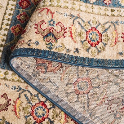 Kashan Blue and Tan Floral Motif Synthetic 8' x 10' Area Rug
