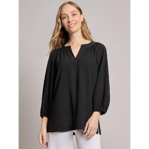 Jones New York Print V-Neck Pleated Kelly Blouse - 1 of 3