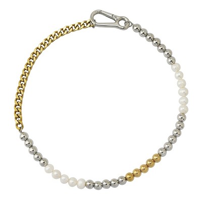 Slate by Rebl Two-Tone Beads & Pearl Chain Necklace  Stainless Steel