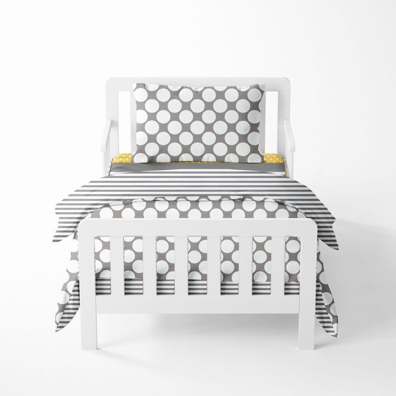 Bacati - Dots Stripes Gray Yellow 4 pc Toddler Bedding Set, 1 of 11
