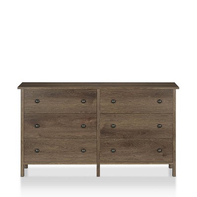 24/7 Shop At Home Cooyal 6 Drawer Dresser Walnut: Transitional Style, MDF & Wood Frame, Metal Hardware