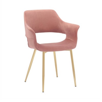 Elegant Pink Velvet Upholstered Arm Chair with Gold Metal Legs