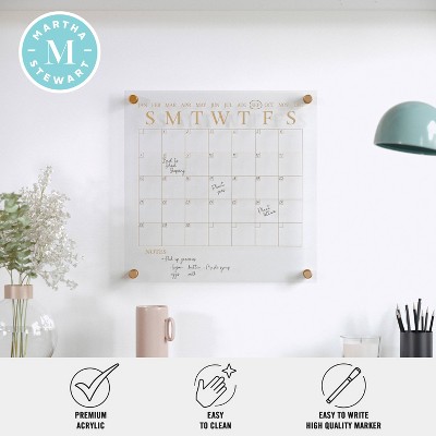 Clear Gold Acrylic Monthly Wall Calendar with Dry Erase Marker