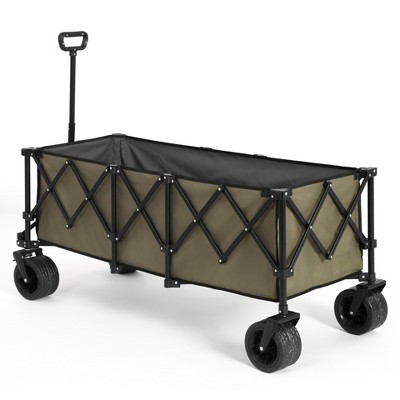 FURNIinspire Wheelbarrows And Lawn Carts Garden Cart Foldable Extended Wagon, Folding Utility Garden Cart, Yard Cart, Green, 53.54"*21.26"*23.62"