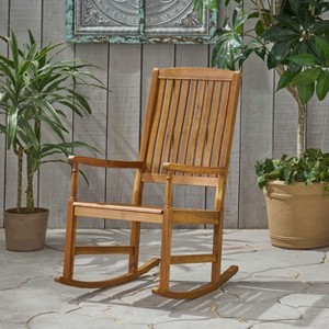 Gulches Acacia Wood Outdoor Patio Rocking Chair Rustic Style with Traditional Slats, 250lbs Capacity, Smooth Porch Rocker for Deck/Lawn/Yard - 1 of 4