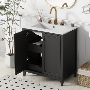 30" Bathroom Vanity with Ceramic Sink Combo, Freestanding Bathroom Cabinet with Top Basin, Single Basin Bathroom Storage Vanity for Small Space - 1 of 4