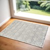 Gray and Ivory Geometric Hand Knotted Worn Faded Area Rug - 2 of 4