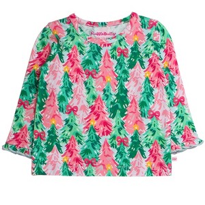 RuffleButts Girls Knit Long Sleeve Ruffle Layering Tee - Pink Jolly Grove, 10 - 1 of 2