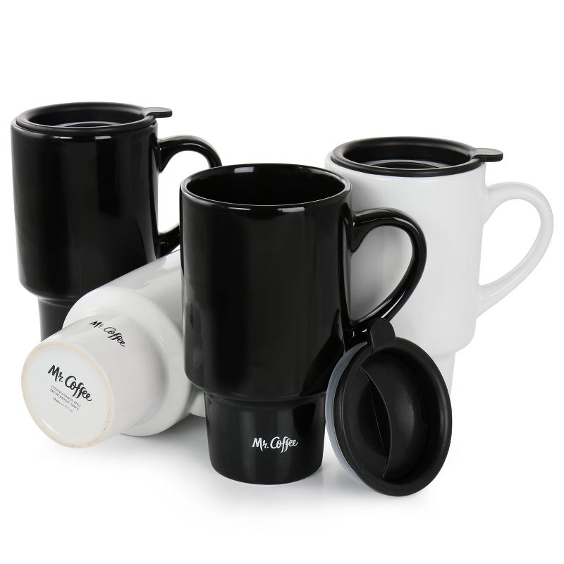 Mr. Coffee 9 Piece Whistling Tea Kettle and Travel Mug Set in Black and White, 4 of 10