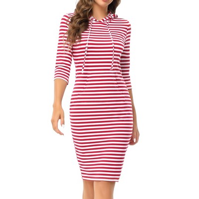 Women's Hoodie Dress Pullover Hoody Dress Casual Fitted Knee Length Dress with Pocket