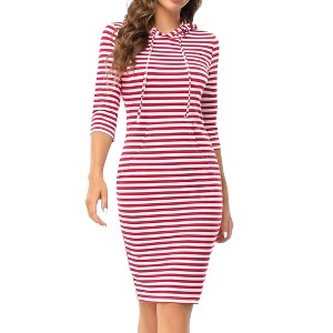 Women's Hoodie Dress Pullover Hoody Dress Casual Fitted Knee Length Dress with Pocket - 1 of 4