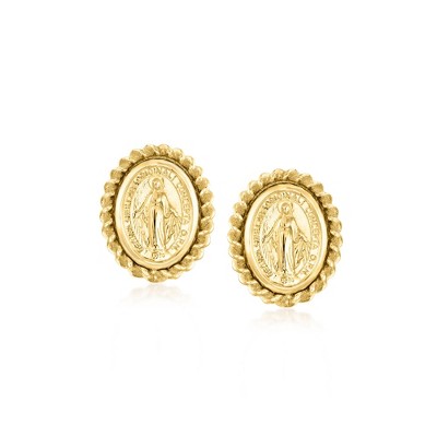 Ross-Simons Italian 14kt Yellow Gold Miraculous Medal Roped Earrings