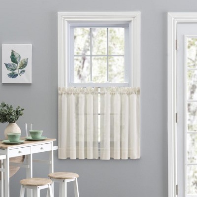 Natural Sheer Cotton Polyester Rod Pocket Window Curtain Pair
