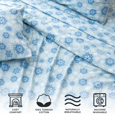 King Blue Snowflake Cotton Flannel Sheet Set