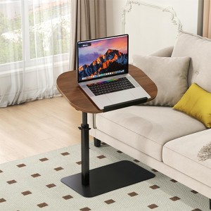 C-shaped side table, height adjustable sofa/coffee table, suitable for narrow spaces, ideal for living rooms and bedrooms, Wood - 1 of 4