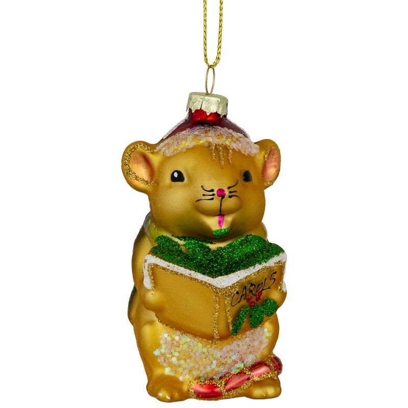 Northlight 3" Caroling Mouse Glass Christmas Hanging Ornament, 1 of 6