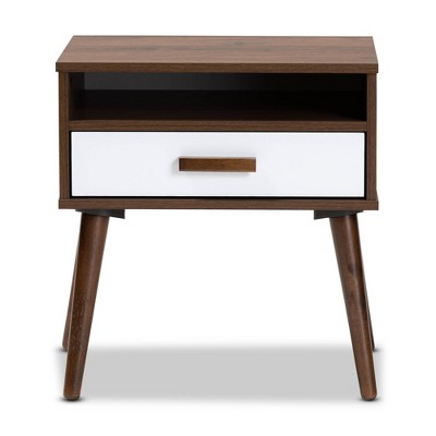 Walnut and White 22" Wood End Table with Storage Drawer
