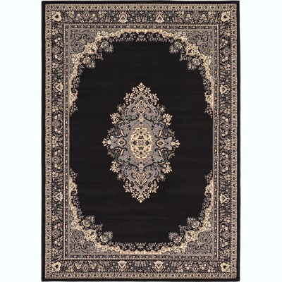 Handmade Black and Beige Medallion Synthetic Rectangular Rug