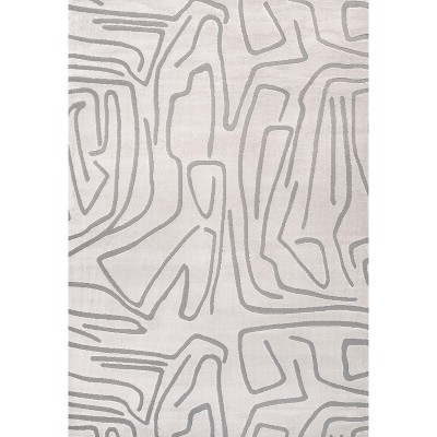 White and Light Gray Abstract High-Low 8' x 10' Area Rug