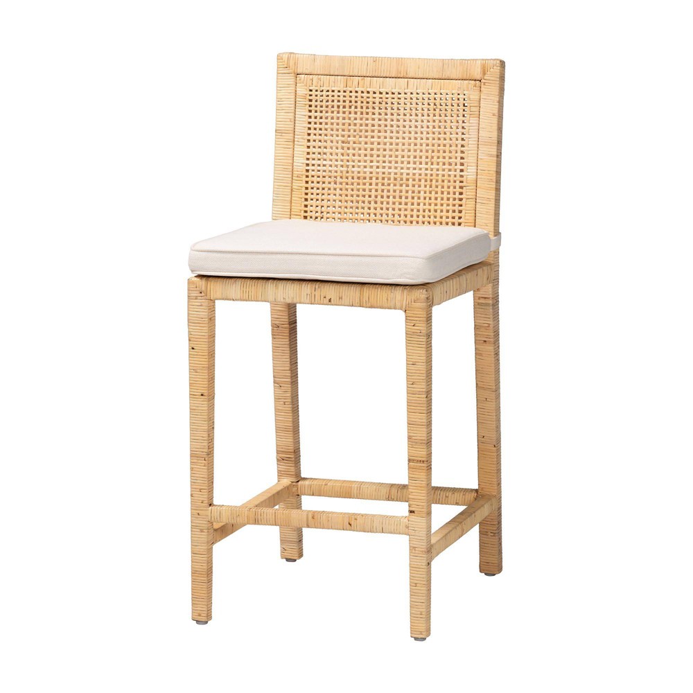 Photos - Chair Sofia Wood and Rattan Counter Height Barstool Natural - bali & pari