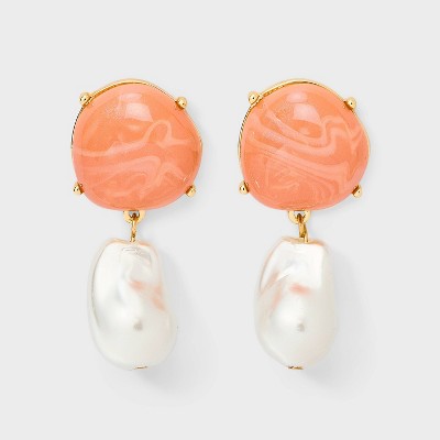 Baroque Pearl Drop Earrings - A New Day™ Pink/Gold