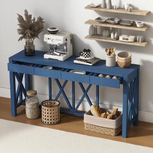 Mshliw 60'' Console Table with 4 Drawers, Acacia Veneer Top, X-Leg Design, Open Bottom Storage, Entryway Sofa Table - 1 of 4