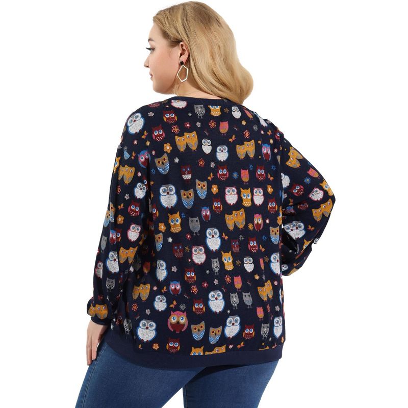 Agnes Orinda Women's Plus Size Casual Pullover Owl Print Comfty Sweatershirt, 5 of 7