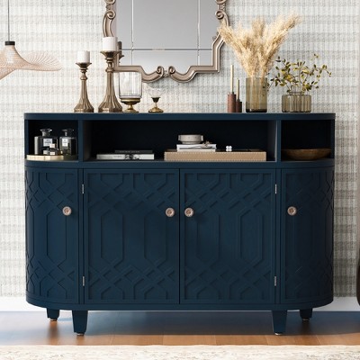 TiramisuBest Curved Design Storage Cabinet made of Fraxinus Mandschuric Solid Wood Veneer, Featuring Four Doors and Adjustable Shelves