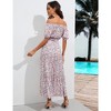 Women's Summer Floral Printed 2 Piece Outfit Off Shoulder Crop Top and Boho Tropical Long Skirt Set - 4 of 4