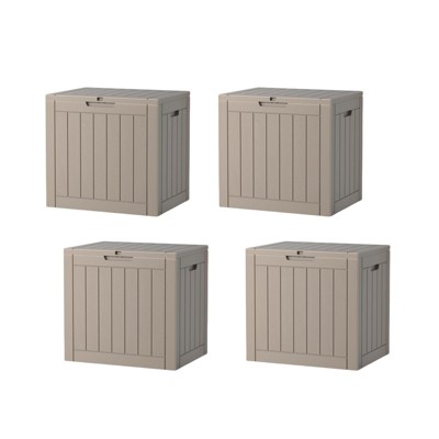 VisioGear Deck Boxes, 4-Piece 30 Gal Outdoor Storage Deck Box, Small Patio Storage Bin for Garden Tools, Brown, 22.09"*17.09"*20.87"