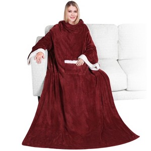 PAVILIA Wearable Blanket with Sleeves for Women Men Adults, Warm Soft Plush Snuggle Pocket Sleeved TV Throw - 1 of 4