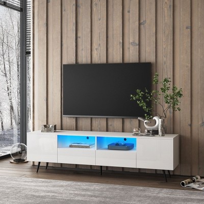 Sapphtopaz Modern TV Stand for TVs Up to 75" with LED Entertainment Center with Open Shelves and 4 Storage Cabinets, TV Stands for Living Room
