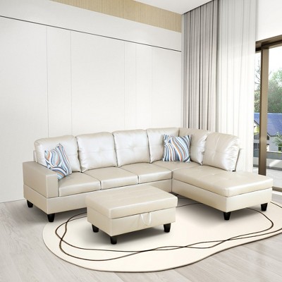 DOMETOUR Latte Color Semi PU Synthetic Leather 3-Piece Couch Living Room Sofa Set