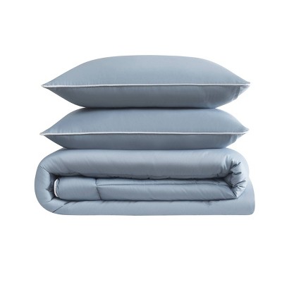 Blue Cotton Sateen Full/Queen Bedspread Set with Polyfill