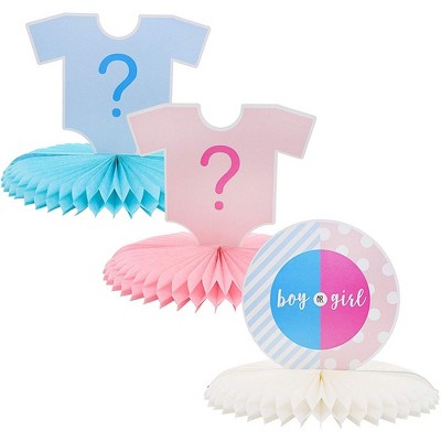 Blue Panda Gender Reveal 3-Piece Set Table Decorations - Baby Boy or Girl Honeycomb Centerpiece Party Supplies, 12 x 9 Inches