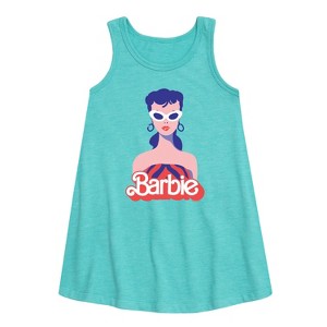 Girls' - Barbie - Retro Swimsuit Graphic Sleeveless Aline Dress - 1 of 2