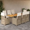 vidaXL Beige PE Rattan Patio Dining Set with Adjustable Reclining Chairs and Acacia Wood Table – 9-Piece Outdoor Furniture with Cushions - 2 of 4