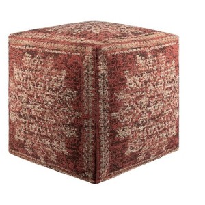 Livabliss Lendon 18"H x 18"W x 18"D Traditional Red Pouf: Square Polyester Classic Pattern Unupholstered - 1 of 4