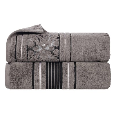 Zero Twist Cotton Solid and Floral Jacquard Bath Sheet Set of 2 by Blue Nile Mills
