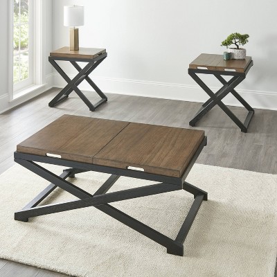 Walnut and Black Rectangular Wood Cocktail Table with Reversible Trays