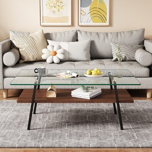 Rectangular Coffee Table, Glass Table Tops With Metal Legs 220 Pounds,abstruct,38.58"L x 22.84"W x 16.73"H - 1 of 3