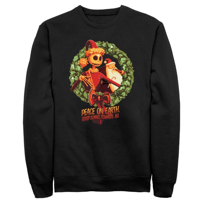 Men's The Nightmare Before Christmas Christmas Jack Peace on Earth Good Scares Towards All Sweatshirt, 1 of 5