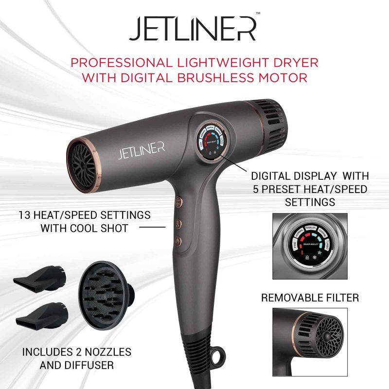StyleCraft Silver Bullet JetLiner Professional Lightweight Hair Dryer with Digital Motor, 4 of 12